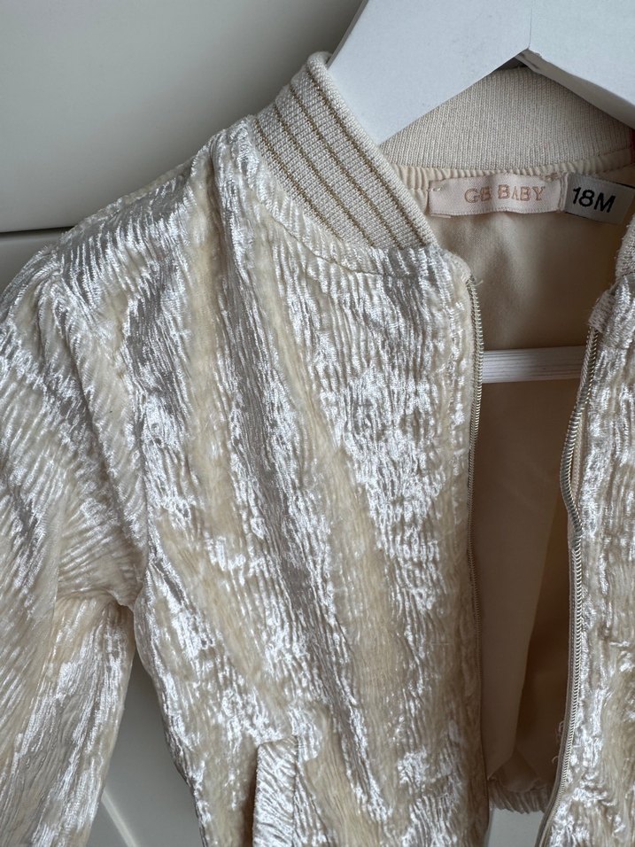 Beyaz Parlak Keten Kız Çocuk Ceket - Görsel 3