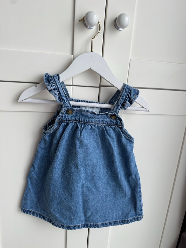 Kolsuz Fırfırlı Kız Çocuk Kot Elbise - Görsel 2