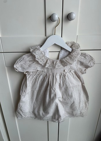 Kız Çocuk Bej Dantel Detaylı Keten Elbise - Görsel 2