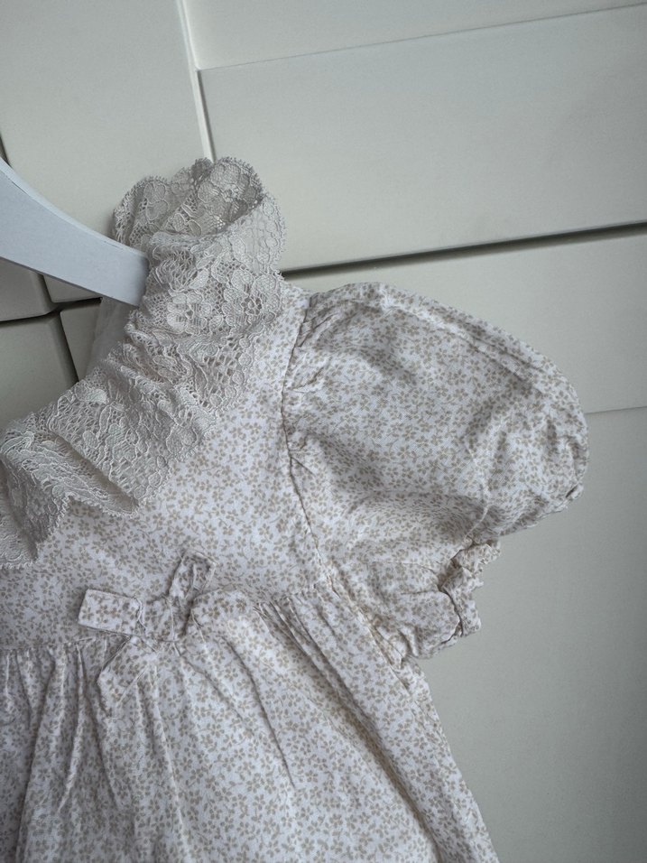 Kız Çocuk Bej Dantel Detaylı Keten Elbise - Görsel 3