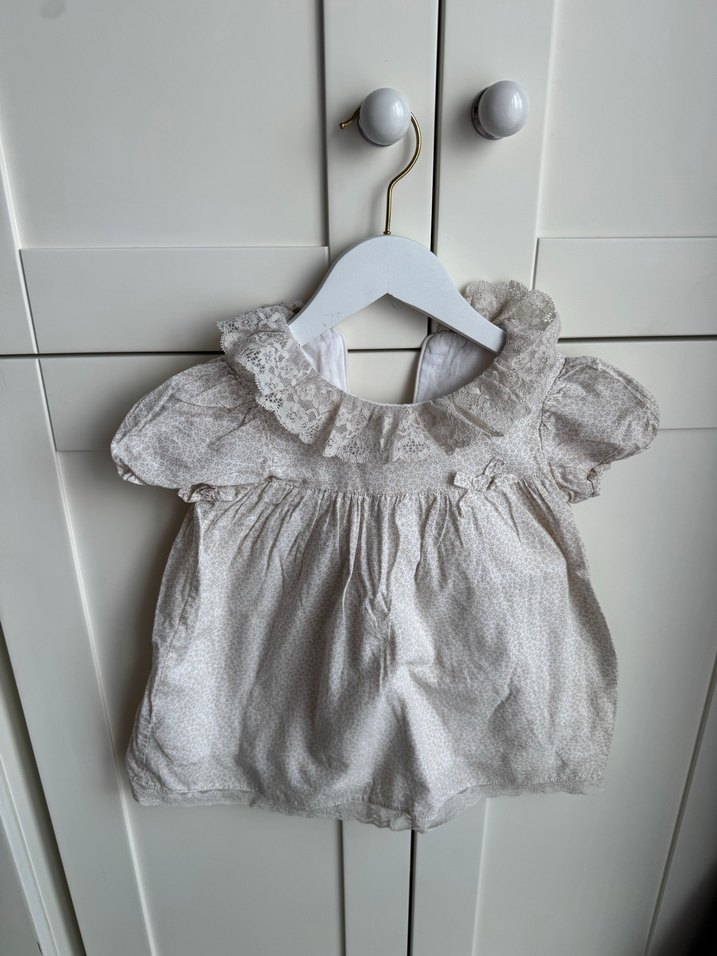 Kız Çocuk Bej Dantel Detaylı Keten Elbise - Görsel 2