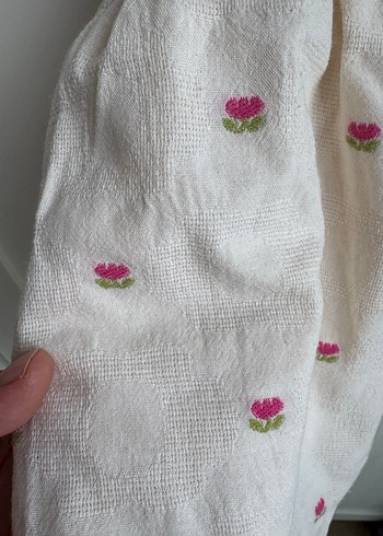 Kız Çocuk Nakışlı Keten Elbise - Görsel 4