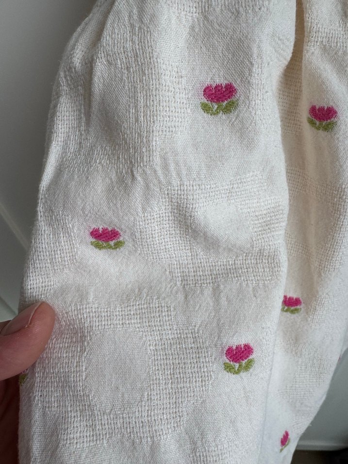 Kız Çocuk Nakışlı Keten Elbise - Görsel 4