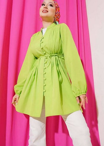Trendyol & Milla Canli Limon Yesili Pileli Tunik