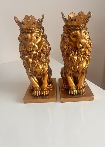 Parlak Altın Renkli Kral Aslan Figürleri - Görsel 4