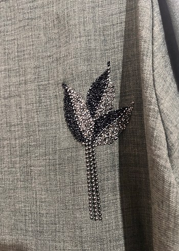 Haki yeşili Nakışlı Uzun Keten Elbise - Görsel 3