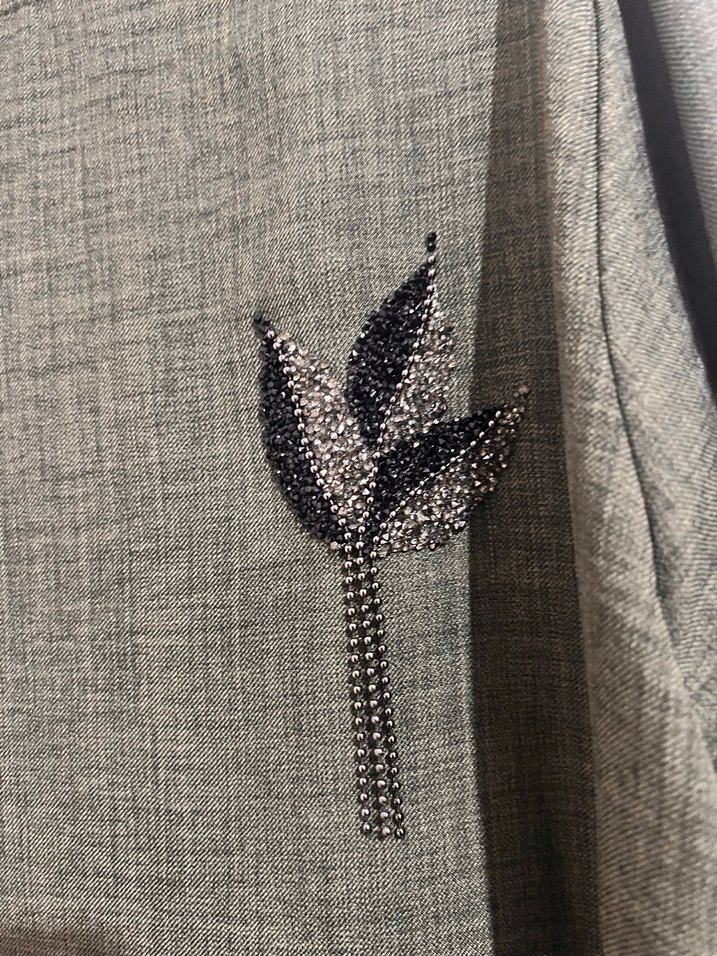 Haki yeşili Nakışlı Uzun Keten Elbise - Görsel 3