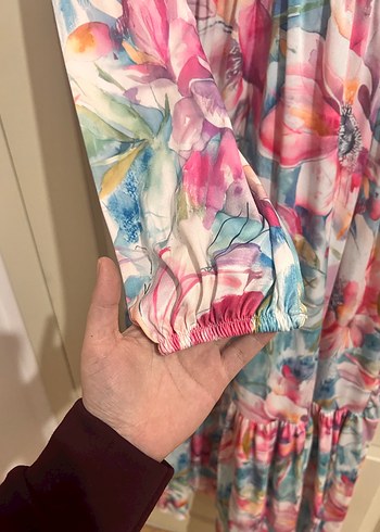 V Yaka Uzun Bohem Salaş Elbise - Görsel 3