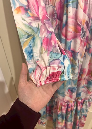 V Yaka Uzun Bohem Salaş Elbise - Görsel 2