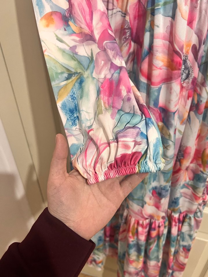 V Yaka Uzun Bohem Salaş Elbise - Görsel 3