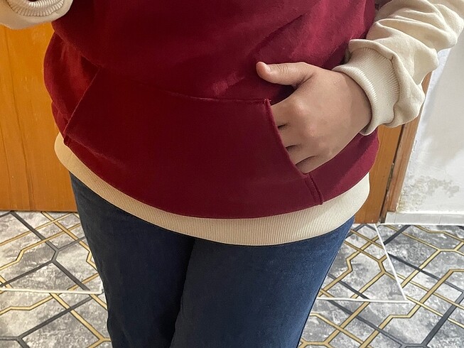 xl Beden bordo Renk Kapşonlu sweat