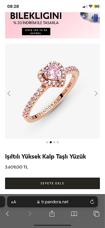 Orijinal Pandora kalpli pembe yüzük