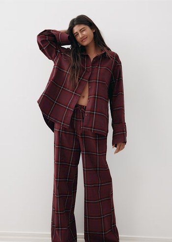 Bordo Ekoseli pijama takımı