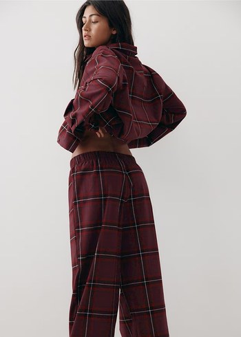 H&M Bordo Ekoseli pijama takımı