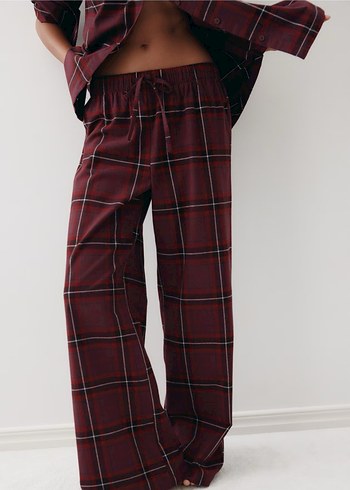 l Beden Bordo Ekoseli pijama takımı