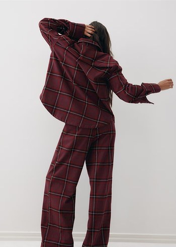 l Beden bordo Renk Bordo Ekoseli pijama takımı