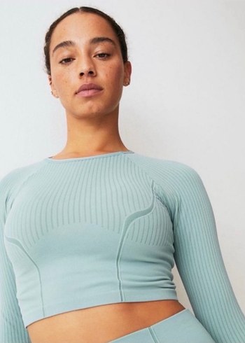 Kadın Pastel mavi  V Yaka Uzun Kollu Spor Üst - Görsel 2