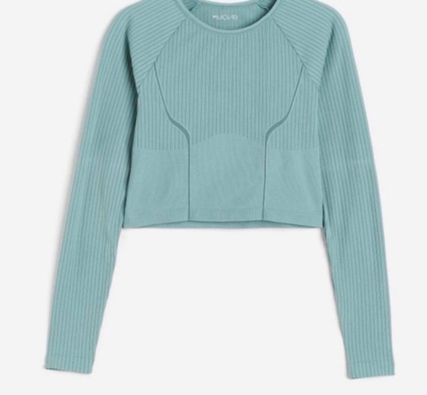 Kadın Pastel mavi  V Yaka Uzun Kollu Spor Üst - Görsel 3