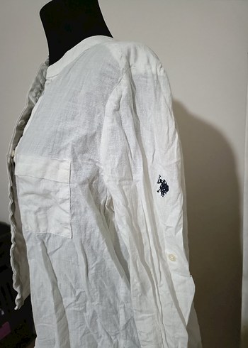 Düğmeli Beyaz Keten Kadın Gömlek - Görsel 2