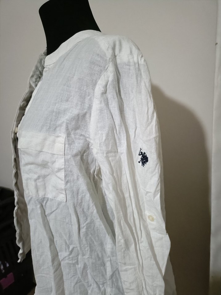 Düğmeli Beyaz Keten Kadın Gömlek - Görsel 2