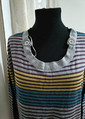 Çizgili Gri Kadın Triko - Görsel 5