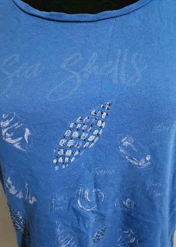 Mavi Baskılı Kısa Kollu Kadın Tişört - Görsel 3