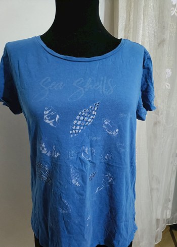 Mavi Baskılı Kısa Kollu Kadın Tişört - Görsel 2