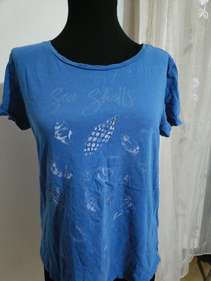 Mavi Baskılı Kısa Kollu Kadın Tişört - Görsel 2