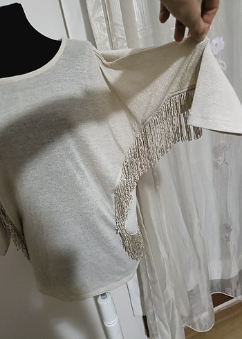 Gri Bohem Püsküllü Kadın Triko Kazak - Görsel 3