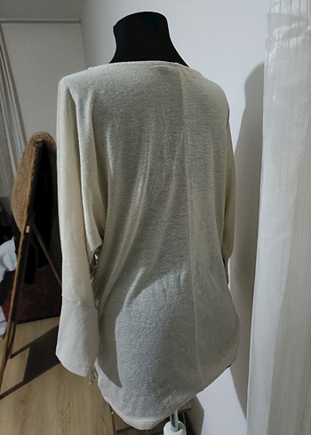 Gri Bohem Püsküllü Kadın Triko Kazak - Görsel 4