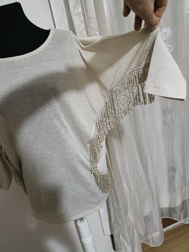 Gri Bohem Püsküllü Kadın Triko Kazak - Görsel 3
