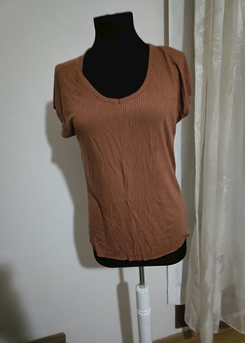 Bej Kısa Kollu Basic Tişört - Görsel 2