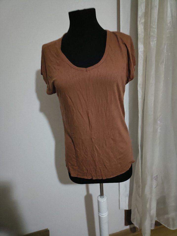 Bej Kısa Kollu Basic Tişört - Görsel 2