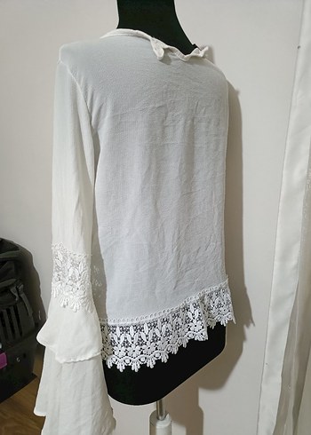 Dantel Detaylı Beyaz Bohem Kadın Bluz - Görsel 3