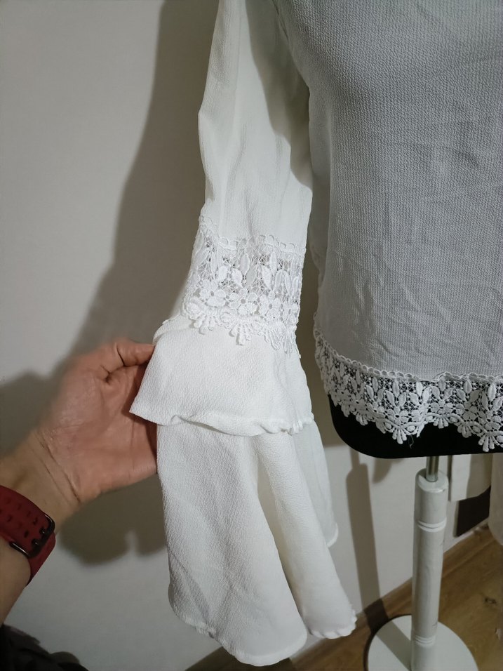 Dantel Detaylı Beyaz Bohem Kadın Bluz - Görsel 2