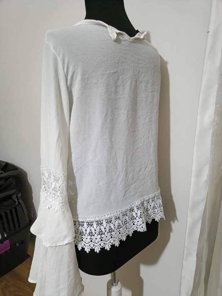 Dantel Detaylı Beyaz Bohem Kadın Bluz - Görsel 3