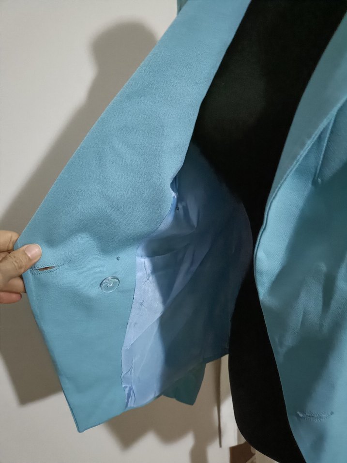 Düğmeli Mavi Mini Kadın Blazer Ceket - Görsel 4