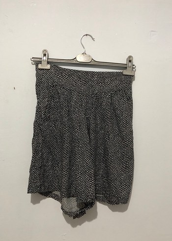 Gri Puantiyeli Keten Mini şort