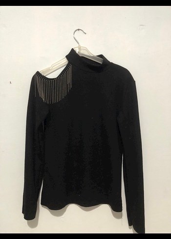 Zara Siyah Örme Yarım Balıkçı Yaka Bluz