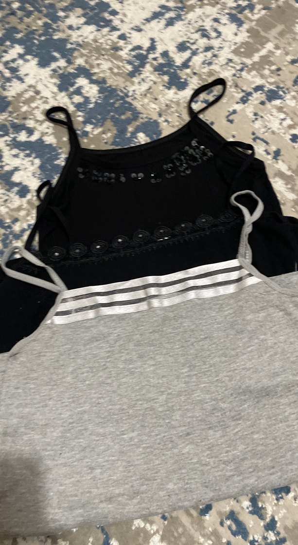 Gri Nakışlı Kısa Askılı Crop Top atlet - Görsel 2