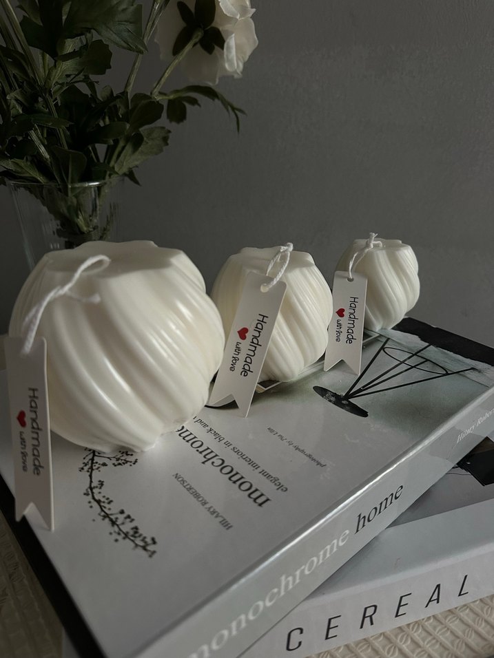 Beyaz Kabartmalı Mum Seti %100 soyawax - Görsel 3