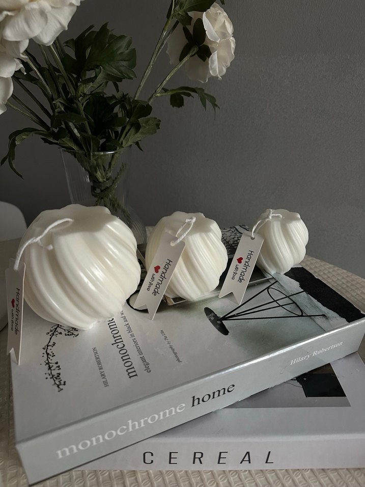 Beyaz Kabartmalı Mum Seti %100 soyawax - Görsel 2