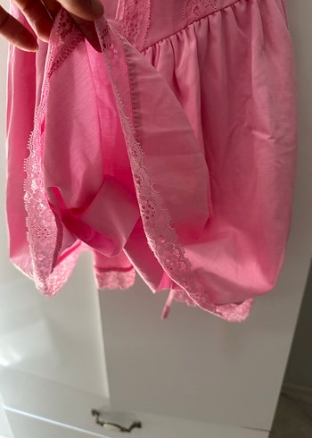 Dantel Detaylı Pembe kalın dantel askılı Mini Elbise - Görsel 4