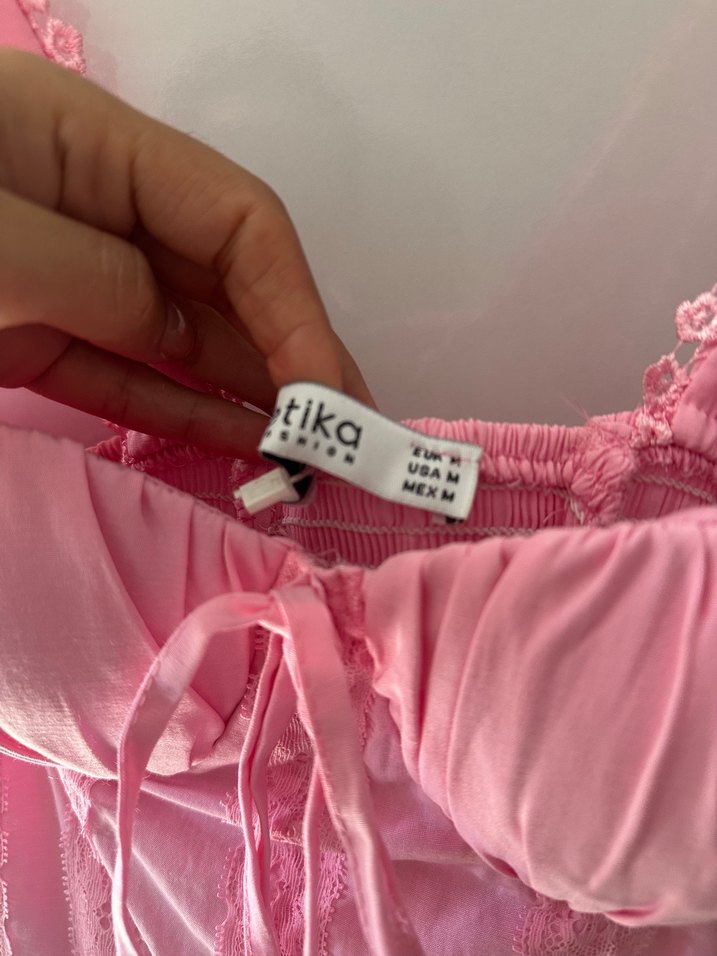 Dantel Detaylı Pembe kalın dantel askılı Mini Elbise - Görsel 3