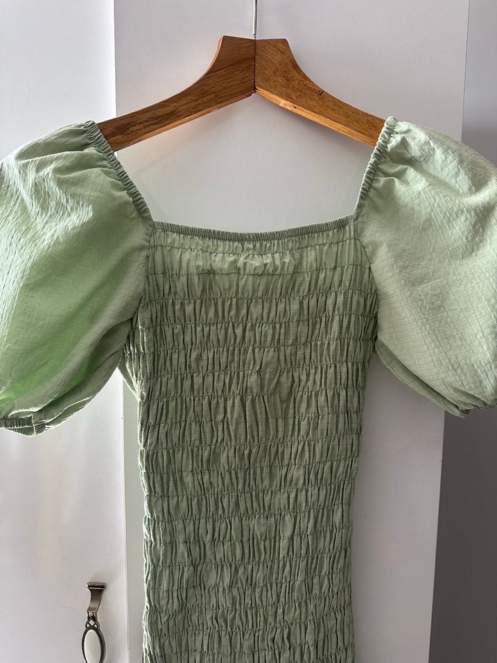 Yeşil Pilili Mini Keten Elbise - Görsel 4