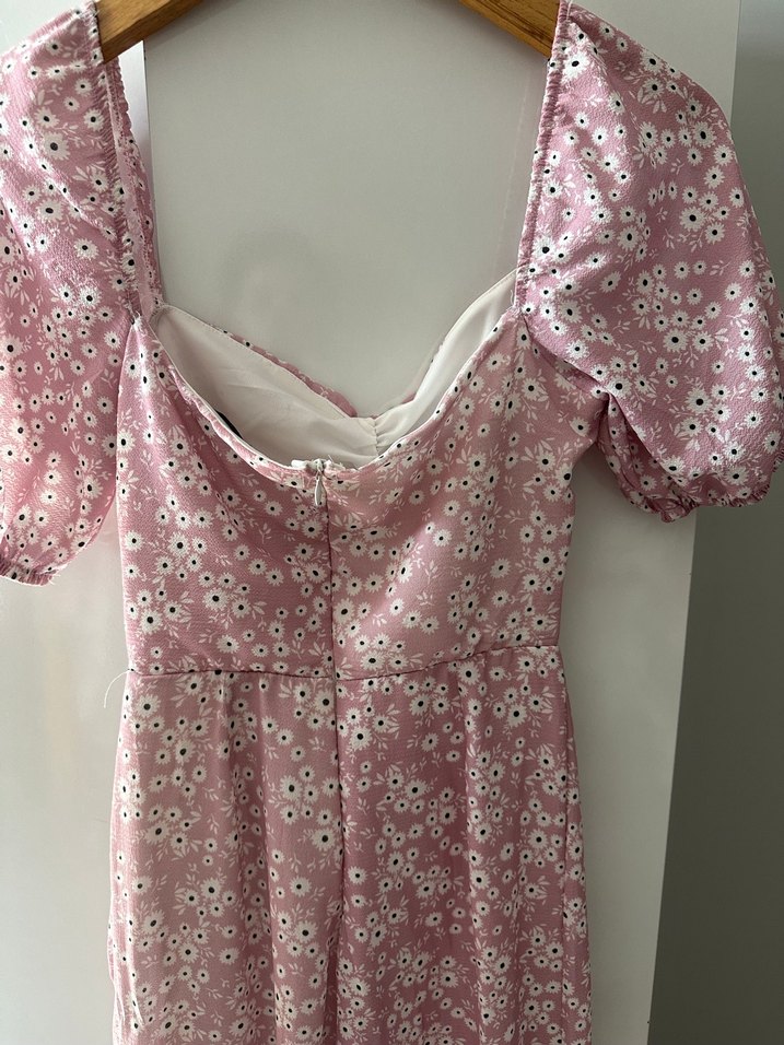 Pembe V Yaka Drapeli Bohem Uzun Elbise - Görsel 4