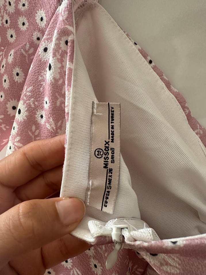 Pembe V Yaka Drapeli Bohem Uzun Elbise - Görsel 5