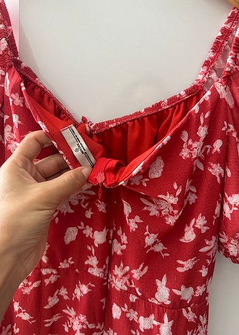 Halif balon Kollu Kırmızı Midi Elbise - Görsel 5