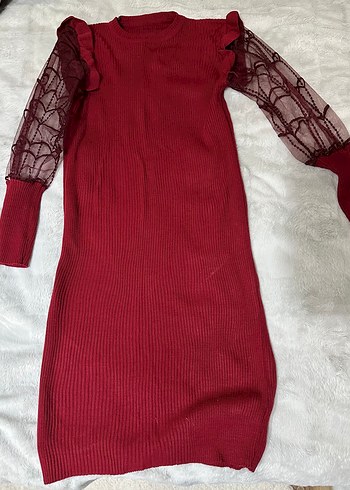 Bordo Uzun Triko Elbise
