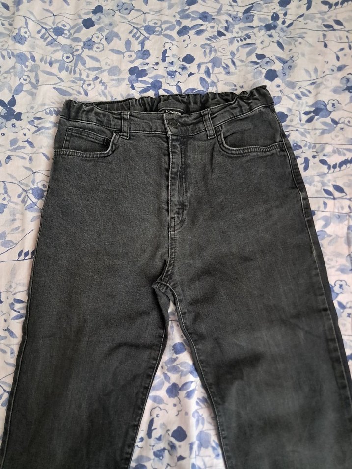 Gri Bağcıklı Salaş Kadın Kot Pantolon - Görsel 2